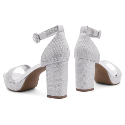 Image of Shoe Land Platform Heels for Women | 3.75 Inch Chunky Block Heeled Sandals with Ankle Strap | Open Toe Strappy High Heels for Wedding, Party & Formal Events