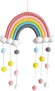 Mrinb Rainbow Wall Hanging Girls Room Wall Decor Hand Woven Cotton Rope Rainbow Hanging Decoration, Rainbow Tapestry With Felt Ball for Girls Room Decor Room Bedroom Playroom Nursery Decor (C)