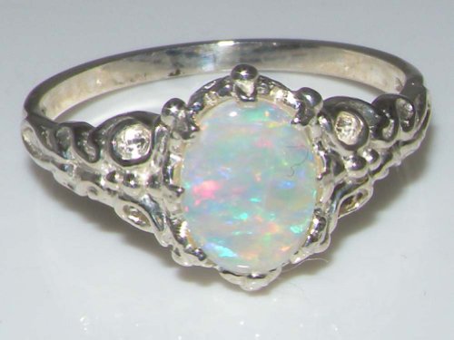 Letsbuygold 14K White Gold Natural Opal Womens Anniversary Ring - Size 6.25 #TOP4