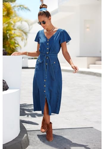 LASCANA Women's Button Front Dress Sundress Summer2