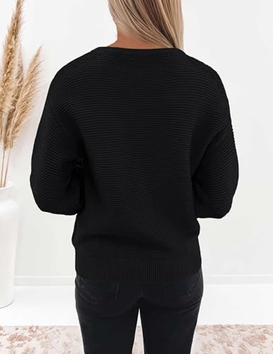 Image of ZESICA Women's Crew Neck Long Lantern Sleeve Fall 2026 Casual Loose Ribbed Knit Solid Soft Pullover Sweater Tops