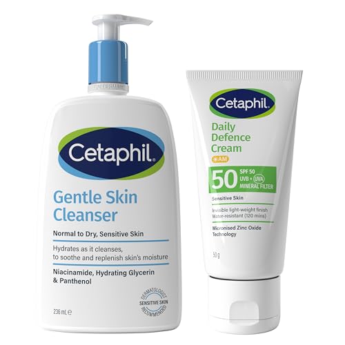 Cetaphil Gentle Skin Cleanser 236 ml Daily Defence SPF for Sensitive Skin, SPF 30 Moisturiser/SPF 50 Mineral Sunscreen, Packaging May Vary option
