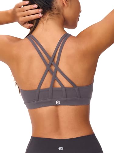 Image of Women's Strappy Sports Bras Light Compression Crop Criss Cross Back Padded Workout Yoga Bra Supportive U Neckline