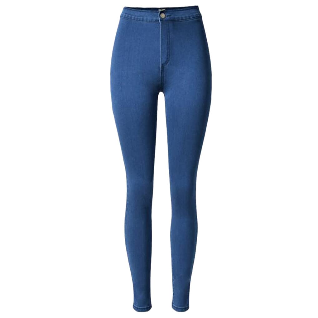Dninmim Pantalones de mezclilla ajustados de cintura alta para mujer, para primavera y verano, color azul