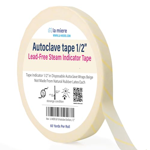 LA MIERE 60 Yd. 1 Roll of Autoclave Tape 1/2\" Indicator Tape Sterilization for Dental Tools, Surgical Instruments & Tattoo Accessories â€“ Heat Tape for Chemical, Dry Heat & Autoclave Sterilizers