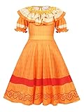 WonderBabe Pepa Encanto Disfraz Madrigal Familia Trajes Niñas Princesa Vestir Disfraz para Carnaval Halloween Cosplay Fiesta Naranja Edad 4-5 años