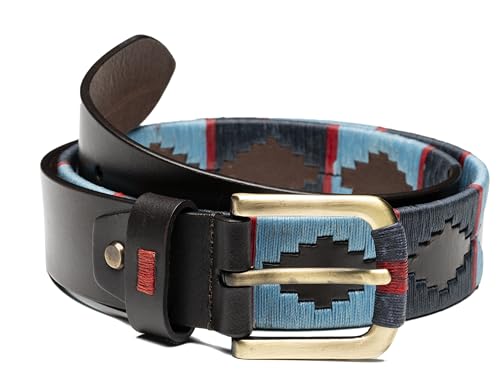 HD DHISPANIA Cinturones hombre cuero hecho a mano estilo de cinturones argentinos hombre de piel-cinturon Polo hombre con hebillas - Azul Tallas T/95-T/100-T/105-T/110-T/115-T/120