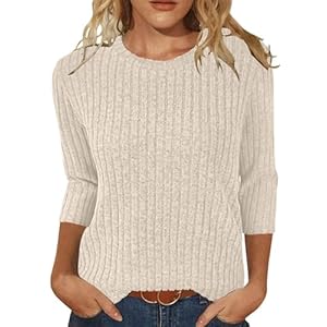 JomeDesign Sweaters for Women 3/4 Sleeve Tops Round Neck Loose Casual Blouses