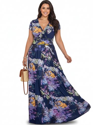 Image of KOH KOH Womens Long Floral Print Cap Sleeve Modest Flowy Summer Maxi Dress Gown