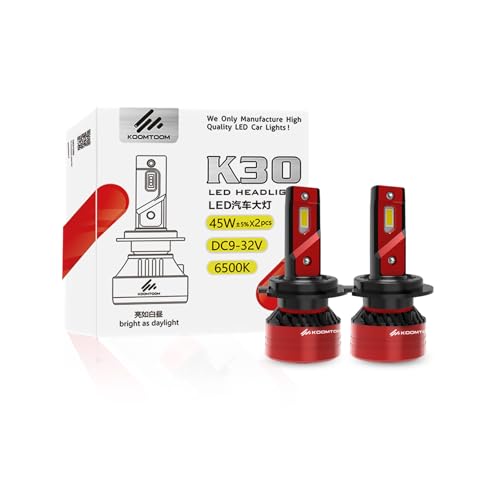 KOOMTOOM H7 Faros LED Can-Bus Sin Errores Kit de conversión de Bombillas Exteriores automáticas de Alta Potencia Reemplazar Faros halógenos HID - 90w 16000LM 6500K-1RY Garantía