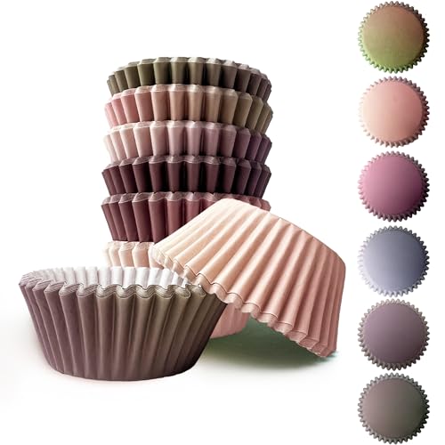 qiqee 300PCS Mini Gradient Cupcake Liners Cupcake Cups 6 Designs Coffee Gradient Cupcake Papers Baking Cups Cupcake Wrappers (Small Size)