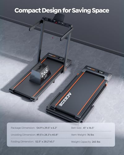 Image of Acezoe Foldable Treadmill with 0-15% Incline and Handle Bar, 2.5HP Treadmills for Home, Under Desk Treadmill with 300LBS Capacity, Walking Pad with Speaker, APP /Remote Control
