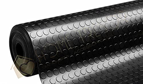 Home Tresor - Tappeto Bullonato PVC Rivestimento Pavimento Nero Copripavimento Gomma Bollato Antiscivolo Flessibile Altezza 100 Cm. Misura (1x2 MT)