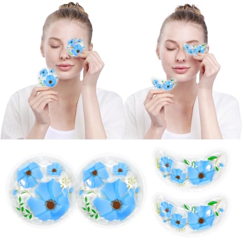 Image of 4PCS Gel Eye Ice Pack Set, Cold & Hot Compress, Reusable Cooling Gel Pads for Strain Relief, Swelling, Dark Circles, Redness, Puffy Eyes, Surgery Recovery (4 Blue flowers)