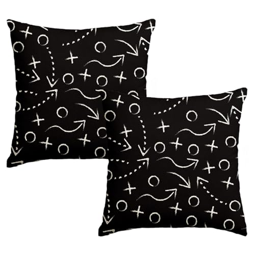 AVOIN colorlife Football Sports Tactics Chalk Blackboard Drawing Throw Pillow Covers, 18 x 18 Inch American Football Game Cushion Case for Sofa Living Room Couch Set of 2