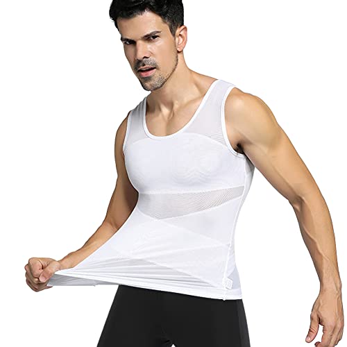 Mens Compression Shirt to Hide Gynecomastia Moobs Slimming Body Shaper Vest ((2#) White, Medium)