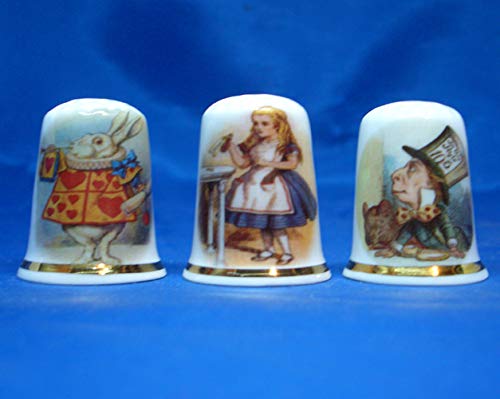 Porcelain China Thimbles Set of Three - Alice in Wonderland