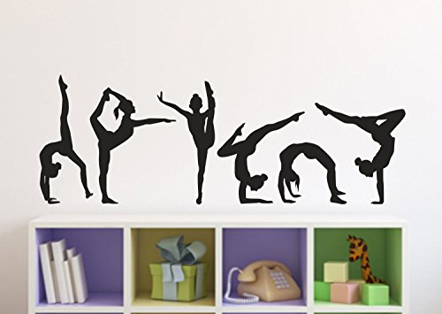 N.sunforest Gymnastics Girls Silhouettes Style Sports 16" H X 46" W - Set Of 6 Wall Vinyl Decal Stickers Art Girl Kids Room Decor Nursery Home Wall Decor #TOP2