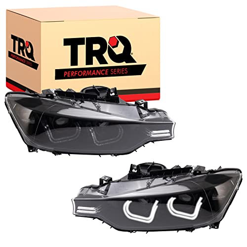 Image of TRQ Performance Driver and Passenger Side Headlight Assembly Set Black Housing Compatible with 12-13 BMW 328i Sedan 14-15 BMW 328i 12-13 BMW 335i Sedan 14-15 BMW 335i Halogen Only