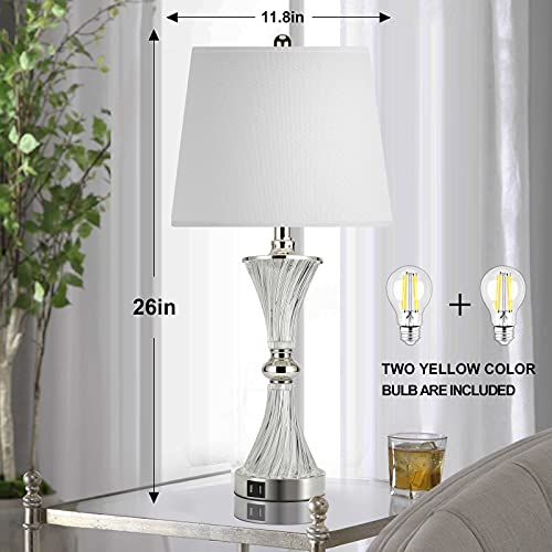 Touch Control Table Lamp for Bedrooms 3 Way Dimmable White Drum Shade Modern Bedsides Nightstand lamp Set of 2 with 2 USB Charging Port(Bulbs Included)