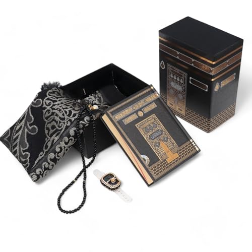 FURKAN Islamic Prayer Mat & Prayer Beads & Quran, Kaaba Drawer Gift Box(6x3.8x7.5″)