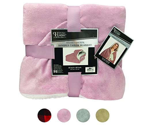 Work From Home - Hooded Shiny Velvet Throw, 50" X 60" (Velvet Blush) #TOP2
