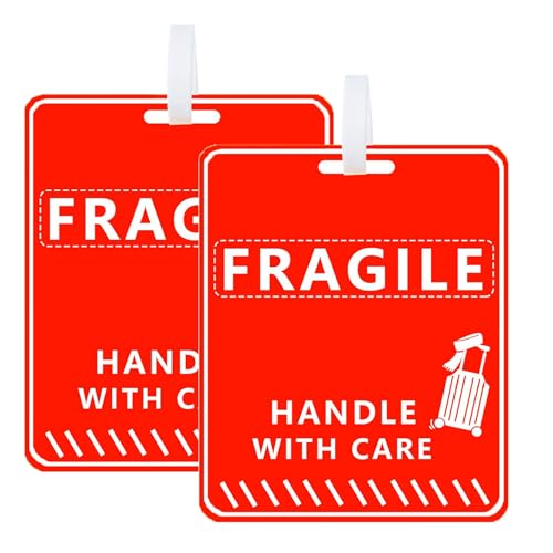 Fragile Luggage Tags 5x4 Inch, 2 Pack for Suitcases & Bags