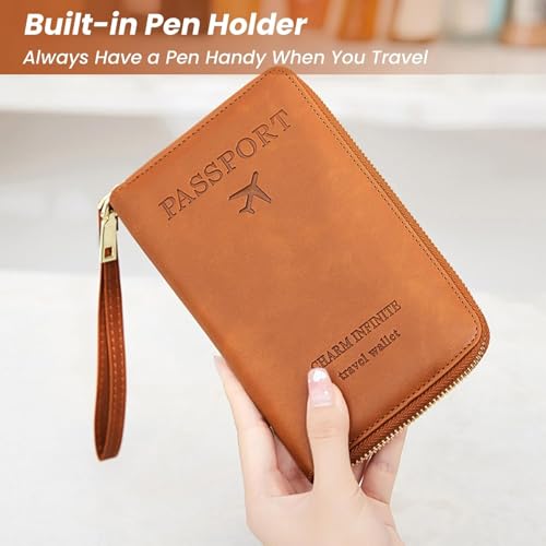 Rowgins RFID Blocking Passport Holder Wallet Travel Essentials Organizer with Multi-Functional Card Slots & Wrist Strap for Women Men (Ocean Blue)3