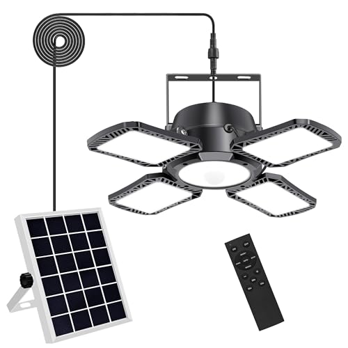 Auzev Solar Shed Light Indoor Outdoor Upgrade 176 LED 4 and 1 Heads Solar Powered Motion Sensor Pandent Daytime Work Lights with 4 Modes Remote Control Security lamp for Garage Gazebo Barn