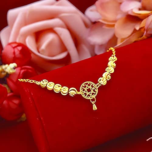 Fußkettchen, Fußkettchen, schlicht, modisch, 18 Karat Gold, Fußkettchen für Damen, Schmuck mit Wassermelonenperlen-Anhänger, Kette, Fußkettchen für Freundin, Geburtstagsgeschenke, weiblich (Gold)