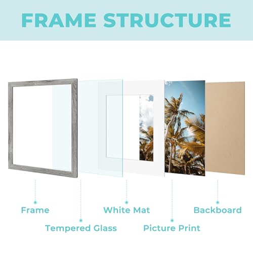 Image of Frametory, 11x14 Picture Frame with Mat for 8x10 Picture- - High Definition Glass Wide Molding - Preinstalled Wall Mounting Hardware (Gray, 2 Pack)