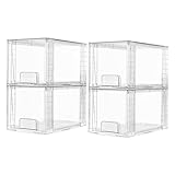 Vtopmart 4Pack Mittel Stapelbare Aufbewahrungsschubladen, Transparente Acryl-Schubladenorganisatoren mit Griffen, einfache Montage für Badezimmer, Schrank, Abstellraum, Make-up