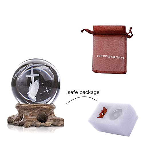 HDCRYSTALGIFTS 3D-Kreuzkugel-Briefbeschwerer aus Kristallglas, Fengshui mit Woonden-Basis (60 mm)