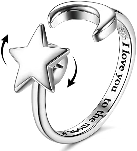 HEEYA S925 Sterling Silver Fidget Rings for Women Girl - Rotatable Anxiety Rings - Adjustabl Thumb Rings - Cubic Zirconia Bee/Flower/Sunflower/Sun Ring with Box