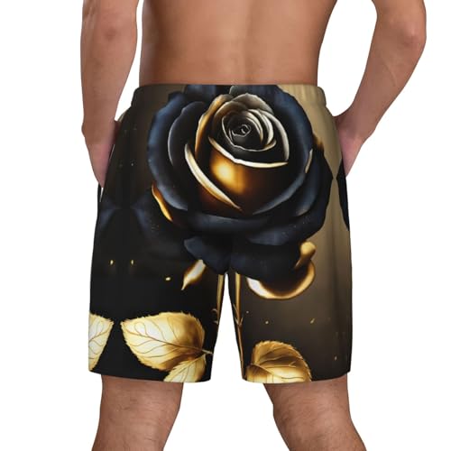 Short de bain fleurs noires et dorées idéal pour le surf
