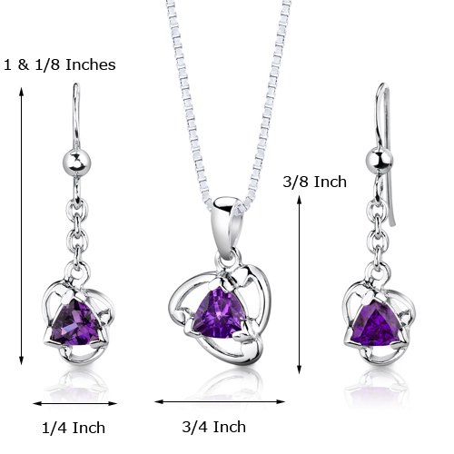 Amethyst-Pendant-Earrings-Necklace-Set-Sterling-Silver-Trillion-Cut-150-Carats