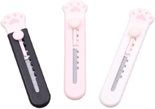 3 piezas de mini cortador de caja retráctil de dibujos animados, abridor de cajas lindo cortador de caja retráctil, lindo cortador de caja