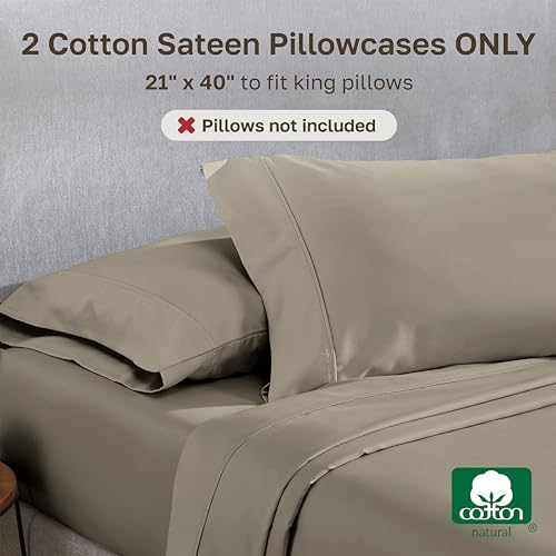 Image of California Design Den King Size Pillowcase Set - 400 Thread Count, 100% Cotton Sateen, Set of 2 Pillow Covers, Soft and Breathable - Taupe