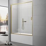 Sunrosa Semi-Frameless Glass Shower Door 59"×60", Single Sliding Shower Door with Handle, Bathtub Sh