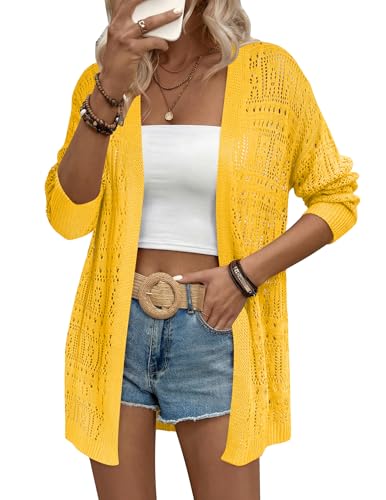 Image of Zeagoo Womens 2026 Summer Crochet Cardigan Sweaters Lightweight Long Sleeve Open Front Kimono Boho Knit Cover Ups