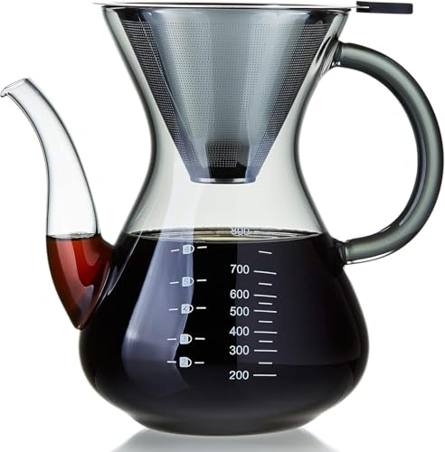 Comparison: Best Pour Over Process 7 Unbreakable - Pour Over Coffee Maker with Double Stainless Filter 34 fl oz, Thickened Heat-Resistant Borosilicate Glass Pour Over Coffee Dripper, Stovetop Safe