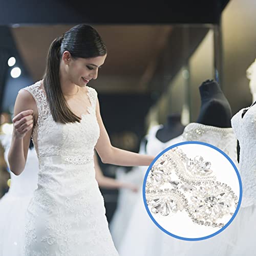 Amosfun Rhinestone Flower Applique Patch Wedding Bridal Dress Belt Embellishment Beaded Sewing Patch for DIY Clothing Wedding Belt Shoes Decor Silver - Image 3