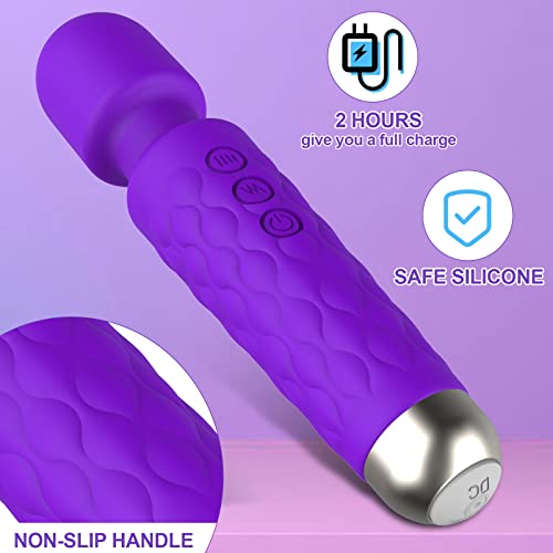 Kabelloser Massagestab, 20 Intensiv Vibrationsmodi, 8 Kraftvolle Geschwindigkeiten, USB Elektrische Handmassagegeräte, Wasserdicht Massagestab Lila, Für Schulter Nacken Entspannung Rückenmassagegerät. - Image 6