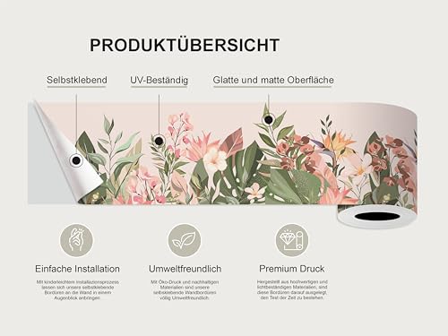 AG Design Selbstklebende Bordüre Blumen, AWB 8426 | Wasserfest Dekoration für Wände, Möbel, Tapeten, Wandverkleidungen und Türen, Folie, Mehrfarbig | Breite 500 cm x Höhe 13.8 cm