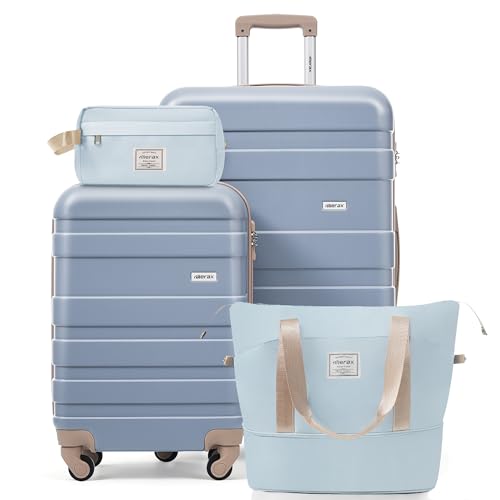Image of 4-Piece Luggage Set, Suitcase with TSA Lock Travel Duffel Bag Wet-Dry Toiletry Bag, Blue