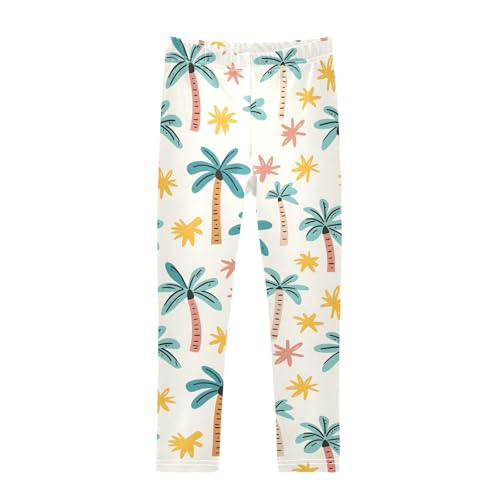 Cute Palm Tree Flower Girls Leggings Soft Stretch Workout Yoga Dance Pants for Kids Casual Tights
