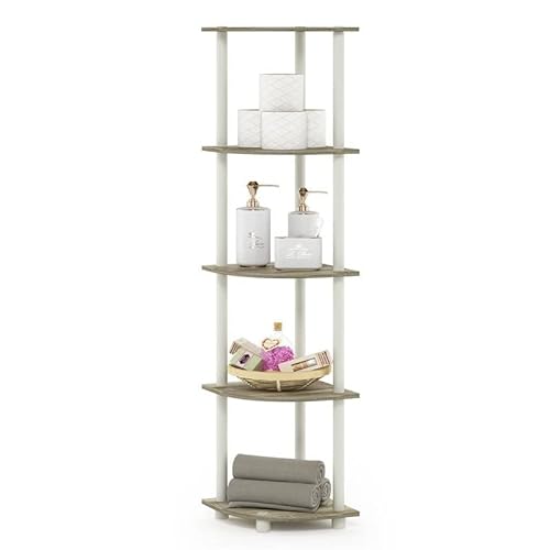 Furinno Turn-N-Tube 5 Tier Corner Display Rack Multipurpose Shelving Unit, 1-Pack, Sonoma Oak/White #TOP5