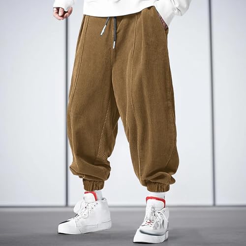 Men’s Jogging Corduroy Sweatpants with Pocket Thin Fleece Elastic Waist Baggy Slacks Casual Hiking Pants for Men3