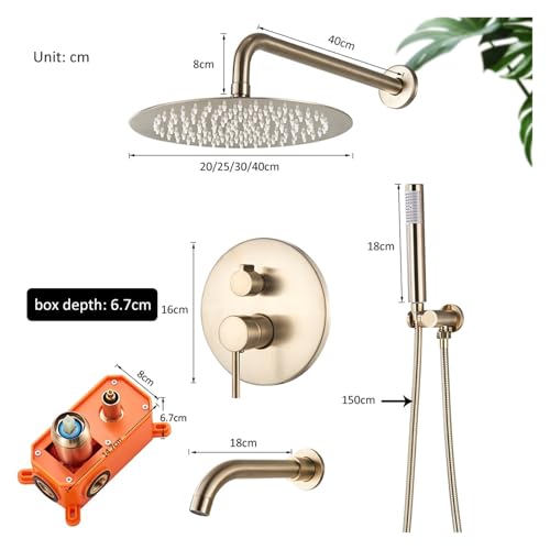 Douche brossée dorée encastrée à effet pluie avec bec baignoire pour cocon spa - 4