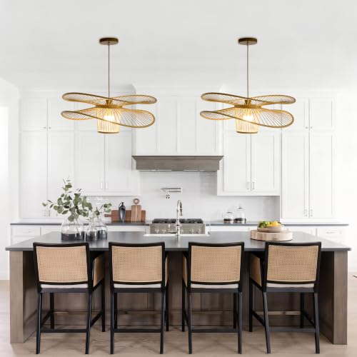 Image of Bamboo Pendant Light, Boho Light Fixture with Adjustable Height